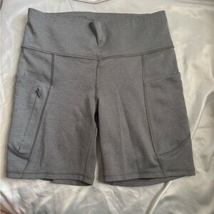 Athleta Heather Gray High-Rise Bike Shorts with Pockets